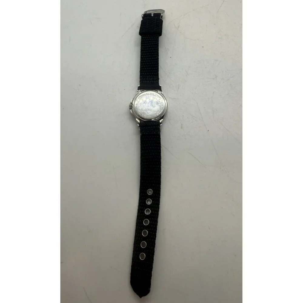 Dakota Round Stainless Steel Watch Canvas Black Band Mineral Glass Crystal 3 ATM